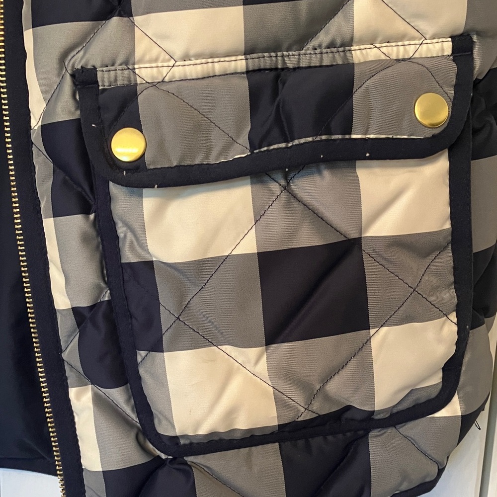 J. Crew Navy and White Gingham Checked Puffer Vest - Picture 3 of 10